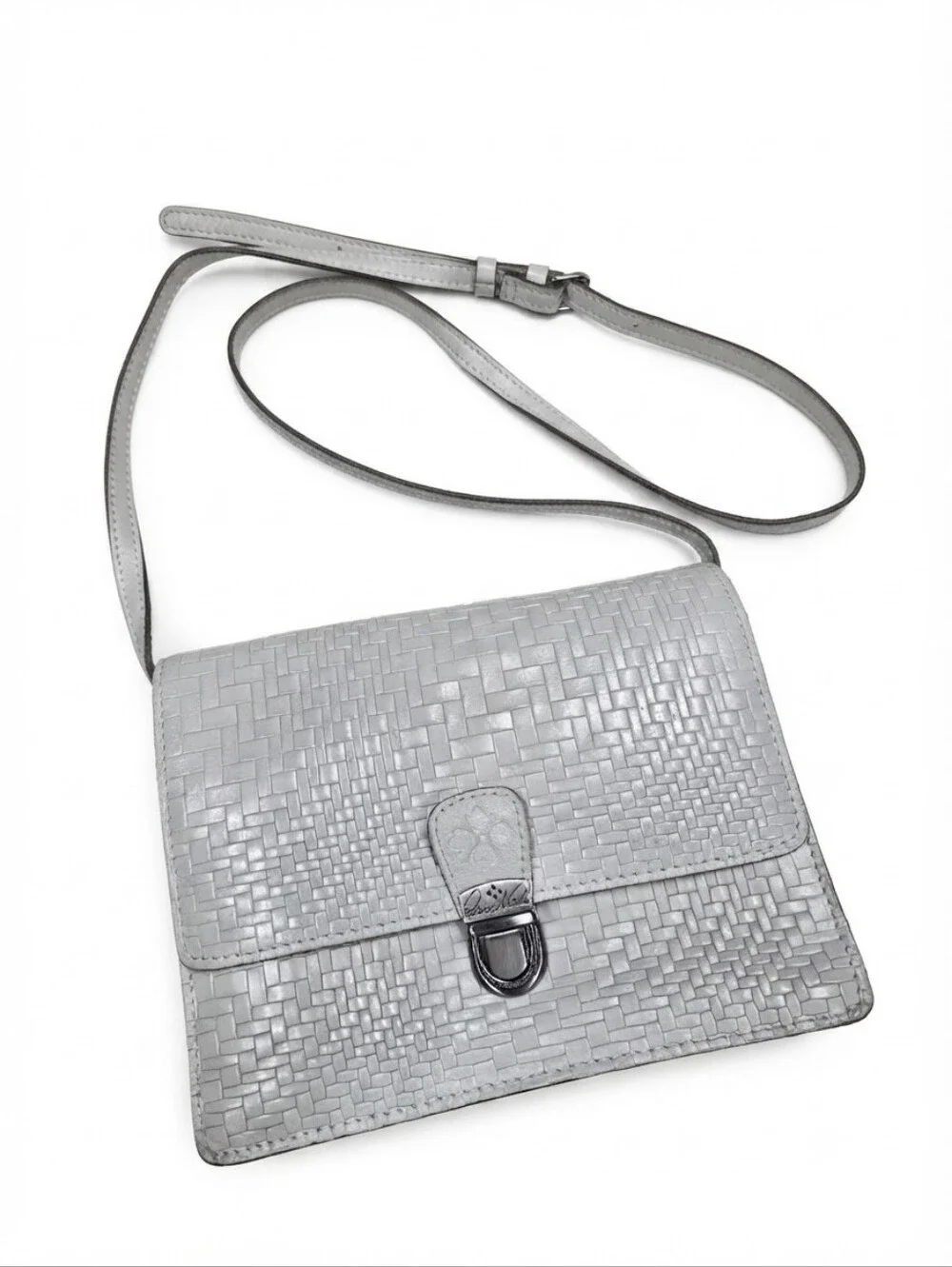 Patricia Nash Light Grey Woven Leather Convertible Crossbody Bag / Clutch Wallet